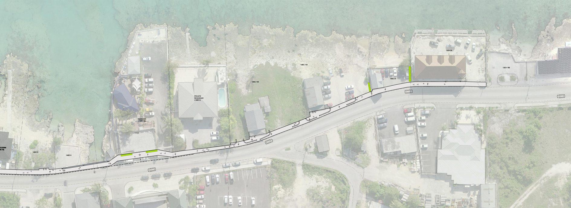 Coastal town with road and structures