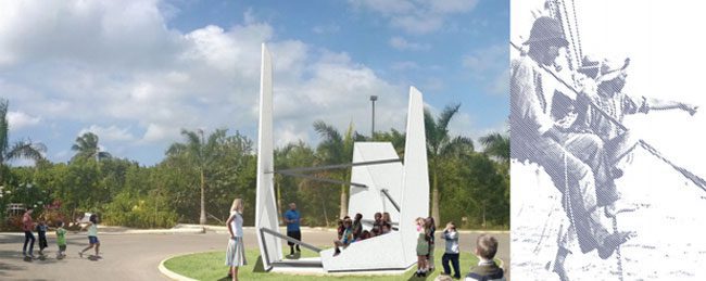 Artistic sculpture with kids in park setting