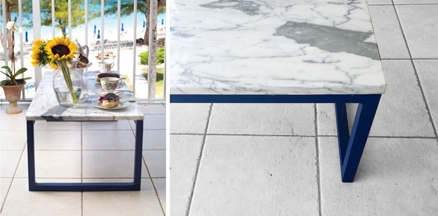 Outdoor marble table with pastries