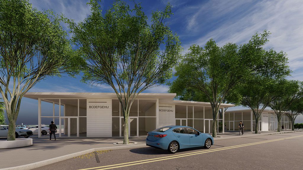 Street view of sleek building design
