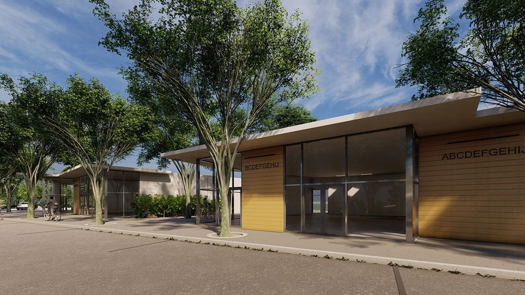 Modern building with trees